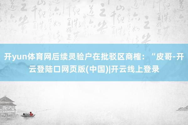 开yun体育网后续灵验户在批驳区商榷：“皮哥-开云登陆口网页版(中国)|开云线上登录